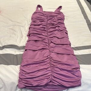 Ruched Purple Sleeveless Dress